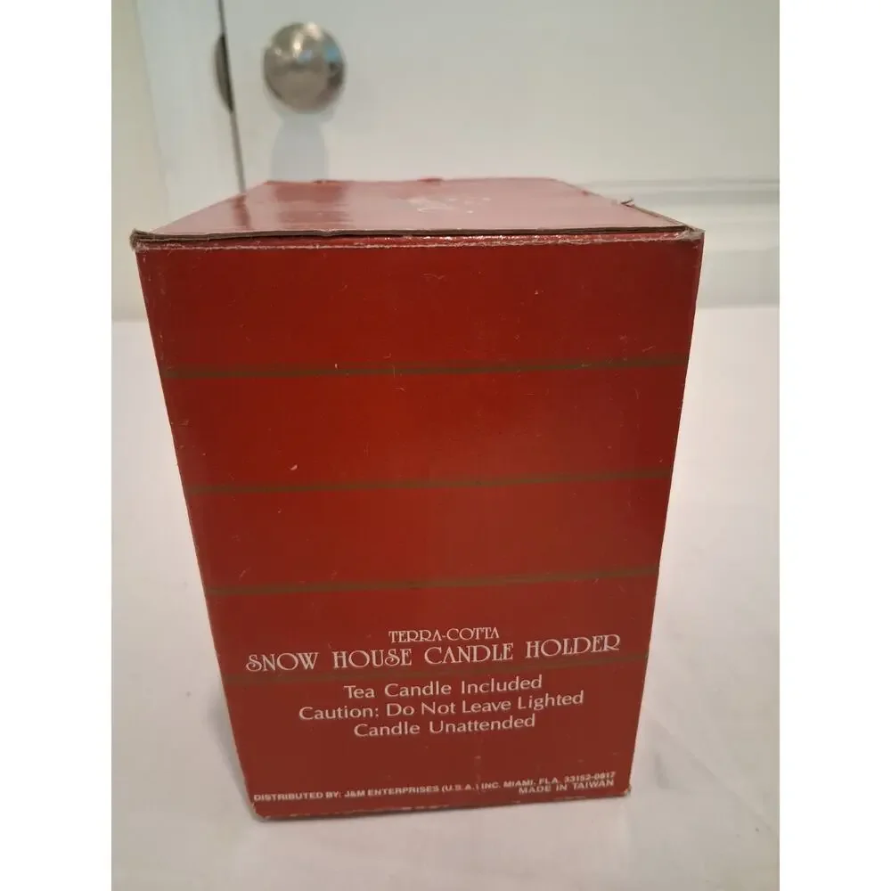 Vintage 1980s 1990s Terracotta Christmas Snow House Votive Candle Holder Box